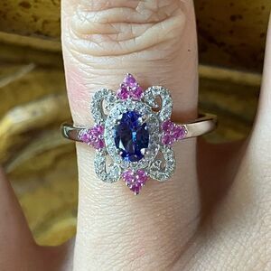 AAA Tanzanite Moissanite Sterling Silver Ring Size 7